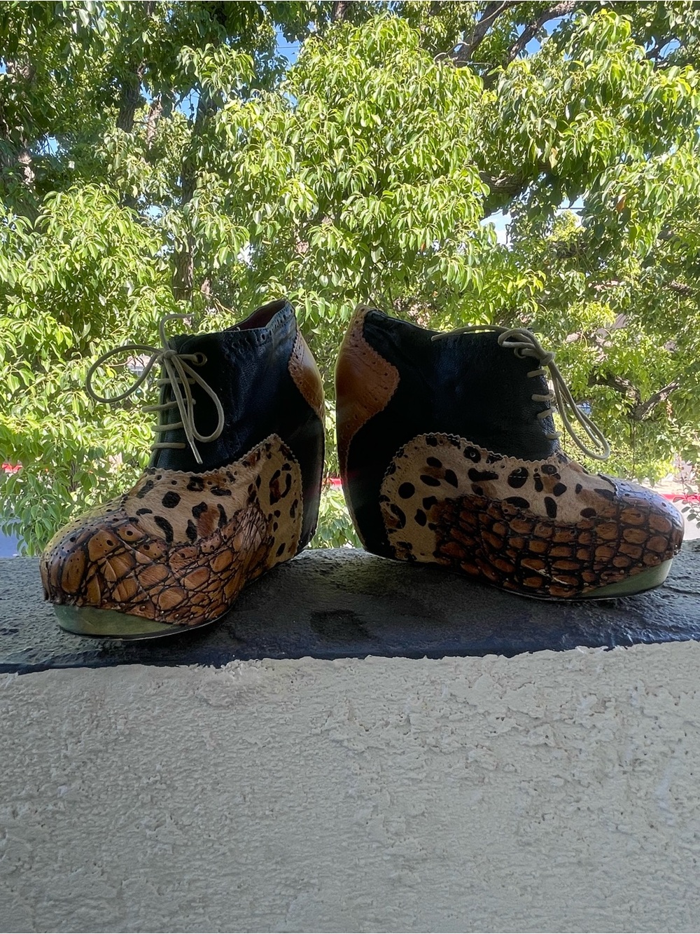 Leather Extremely Rare Irregular Choice Animal Print Wedge Platform Heels 7.5 - Picture 8 of 9